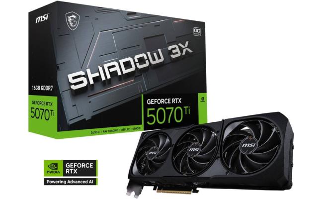 MSI GeForce RTX 5070 Ti SHADOW 3X OC 16GB GDDR7 256-Bit Memory, 2482 MHz Boost Clocks, 8960 CUDA Cores, 28 Gbps Memory Speed, PCI Express Gen 5