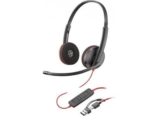 Poly Blackwire 3220 Wired Dual-Ear Boom Mic USB-C Headset + USB-C/A Adapter Noise-Canceling Mic For PC & Mac & Mobile Works with Teams (Certified)