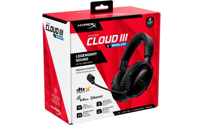 HyperX Cloud III S (2025) Wireless 2.4GHz & Bluetooth 53mm Angled Drivers Memory Foam Durable Frame 10mm Microphone up to 120-hour Battery For PC; Mac; PS5; Mobile; Switch - Black