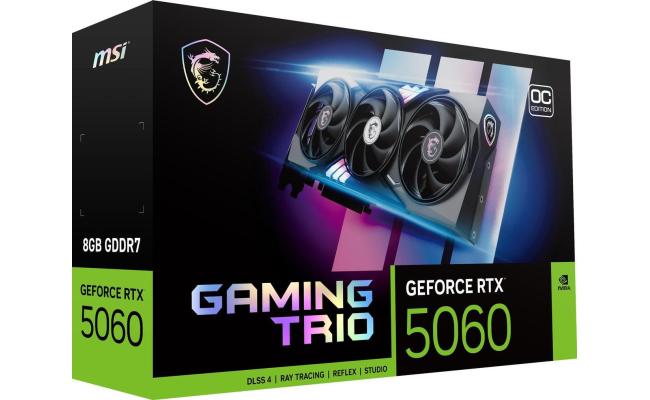MSI GeForce RTX 5060 GAMING TRIO OC 8GB GDDR7 128-Bit Memory, 2625 MHz Boost Clock, 28 Gbps Memory Speed, 3840 CUDA Cores, PCI Express Gen 5 x16