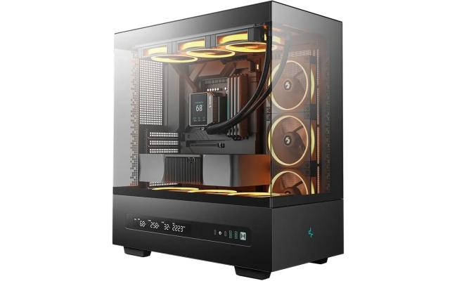 DeepCool CH690 DIGITAL Mid Tower w/ Semi-Glass Panel & Digital Display For Real-Time Monitoring Support 420mm Radiator & Rear Connector , Black