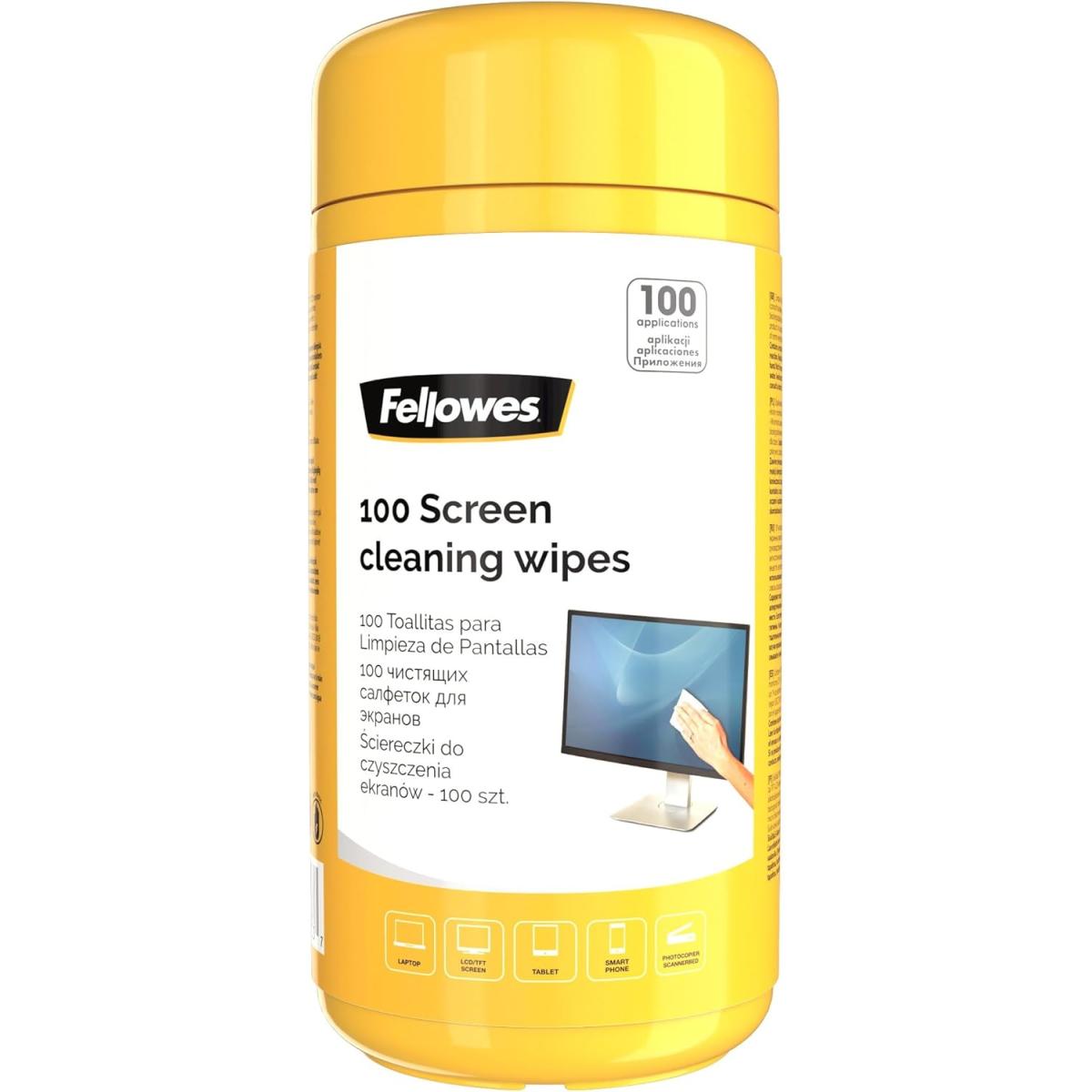 Fellowes 100 Screen and Keyboard Wipes Tub for Home and Office - Monitor/Laptop/iPad/Mobile Phone/Tablet Cleaning Wipes Singular Pack Multi