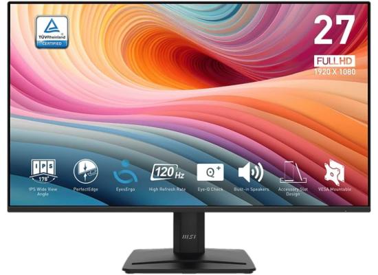 MSI PRO MP275 E2 27" IPS Full HD 120Hz Less Blue Light PRO VESA Mountable Built-in Speakers Tilt-Adjustable VGA & HDMI & DP - Black