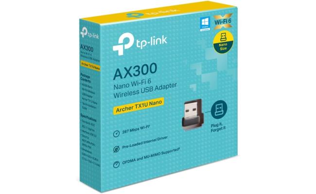 TP-Link Archer TX1U Nano WIFI 6 AX300 Wireless USB Adapter Built-In Antenna, Plug & Play, AP Mode, USB 2.0 Interface, MU-MIMO & OFDMA Support, Black