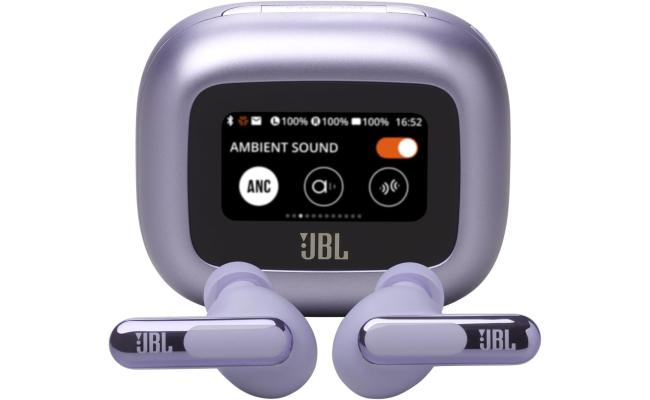 JBL Live Beam 3 Wireless Earbud Headphones, Up to 48 Hours Battery Life, Personi-fi 3.0, True Adaptive Noise Cancelling & Signature Sound, IP55 Waterproof, with Earplugs, Purple