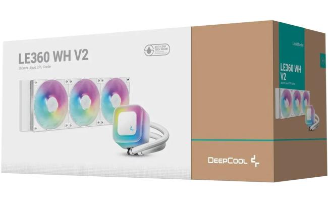 DeepCool LE360 V2 Liquid CPU Cooler, 360mm Radiator, 3x 120mm Pre-Installed aRGB Fan, 2100 RPM Fan Speed, 75.89 CFM Fan Airflow, Hydro Bearing Type, Anti-Leak Technology, White