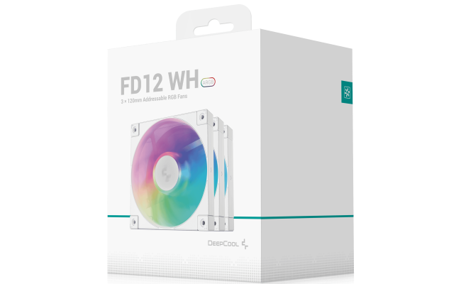 DeepCool FD12 ARGB 120mm Fan Speed: 400~2050 RPM Airflow: 63.6 CFMFan - Air Pressure: 2.56 mmAq - Fan Connector: 4-pin PWM Hydro Bearing, Pack of 3, White