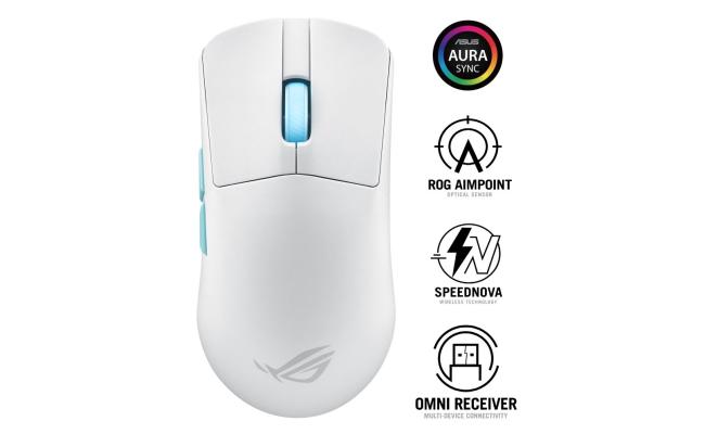 Asus P713 ROG Harpe Ace Aim Lab Edition Wireless Gaming Mouse, 88 Hour Battery Life, Speednova Technology, 36000 DPI Sensor, 70M Click Durability, 1000hz Rolling Rate, White