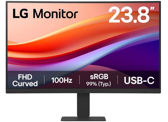 LG 24U421A 24" 1500R Curved Full HD 100Hz HDR10, 3-Side Borderless, LG Switch App, HDMI, USB Type-C 15W PD, Tilt Slim Stand, Black