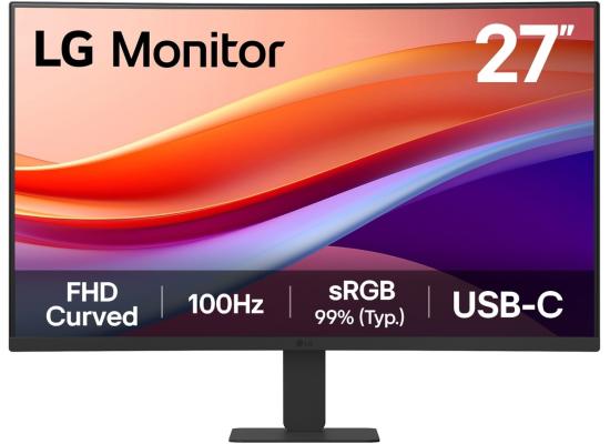 LG 27U421A 27" 1500R Curved Full HD 100Hz HDR10, 3-Side Borderless, LG Switch App, HDMI, USB Type-C 15W PD, Tilt Slim Stand, Black