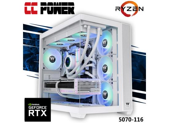 CC Power 5070-116 Gaming PC NEW 9Gen AMD Ryzen 9 7950X 16-Cores w/ Nvidia RTX 5070 12GB DDR7 w/ DDR5 Memory & Liquid Cooler , White Edition