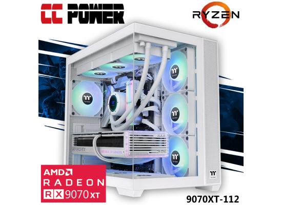 CC Power 9070XT-112 Gaming PC NEW 9Gen AMD Ryzen 9 7950X 16-Cores w/ AMD Radeon RX 9070 XT 16GB GDDR6 & Liquid Cooler , White Edition