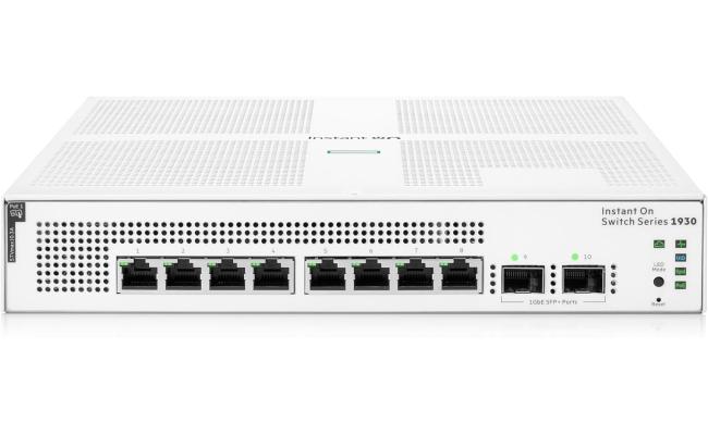 HPE Aruba Networking Instant On Switch Series 1930 8-Port Gb Smart-Managed Layer 2+ Ethernet Switch with PoE | 8X 1G | 2X SFP | 8X CL4 PoE 124W- White