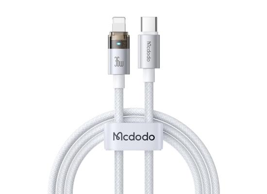 Mcdodo CA-6942 36W USB C to Lightning Cable with Flashing Light 4ft, Nylon Braided Lightning USB C Fast Charging Cable Fit for 14 13 12 11/Pro/ProMax/Plus, iPad, AirPods, iTouch - White product thumbnail 2
