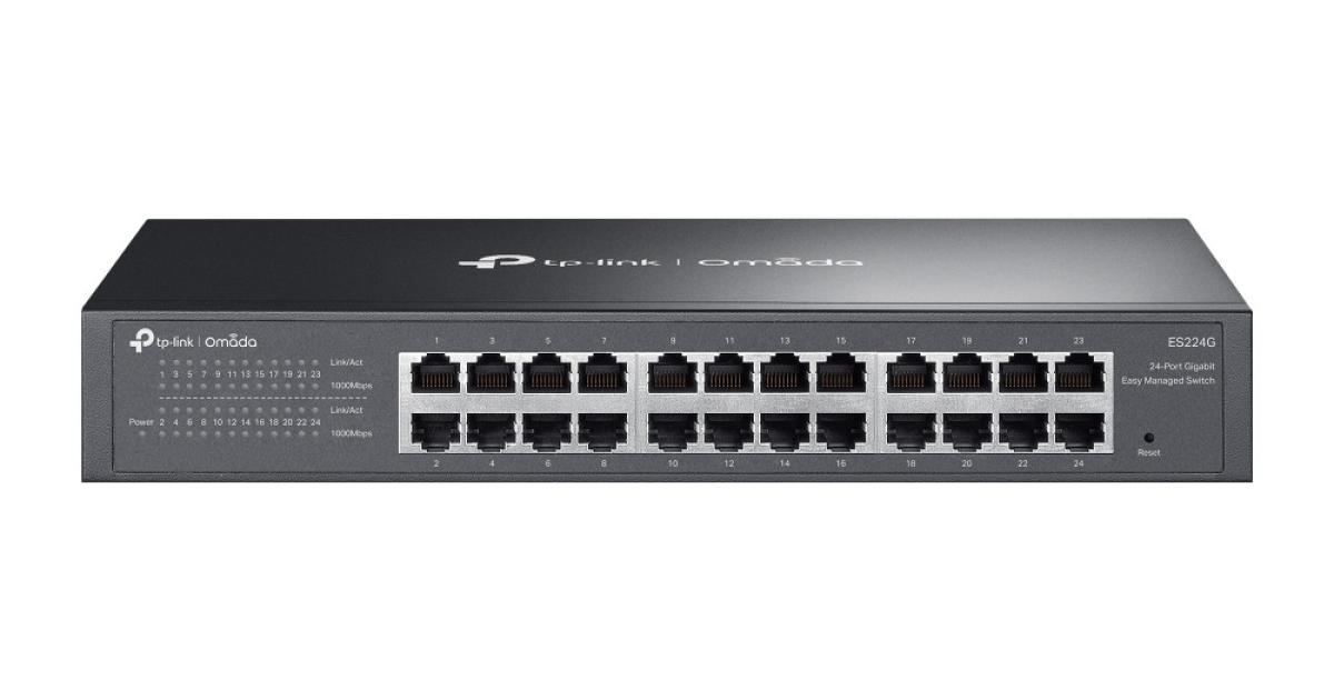 TP-Link Omada ES224G 24-Port Omada Gigabit محول سهل الإدارة، غلاف معدني متين وتصميم سطح المكتب/الرف