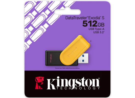 Kingston DataTraveler Exodia S USB Stick - 512GB - USB 3.2 Gen 1 - USB Type A - Black/Yellow