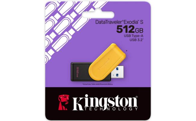 Kingston DataTraveler Exodia S USB Stick - 512GB - USB 3.2 Gen 1 - USB Type A - Black/Yellow