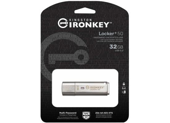 Kingston Ironkey Locker+ 50 256GB Encrypted Flash Drive USB 3.2 XTS-AES Protection Multi-Password Security Options  Automatic Cloud Backup Metal Casing