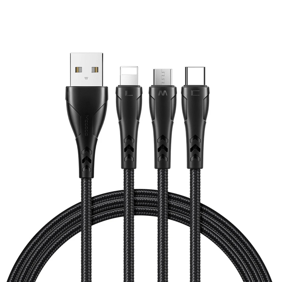 Mcdodo CA-6960 Mamba Series 3IN1 Lightning + Micro USB + Type-C Cable 1.2M - Black