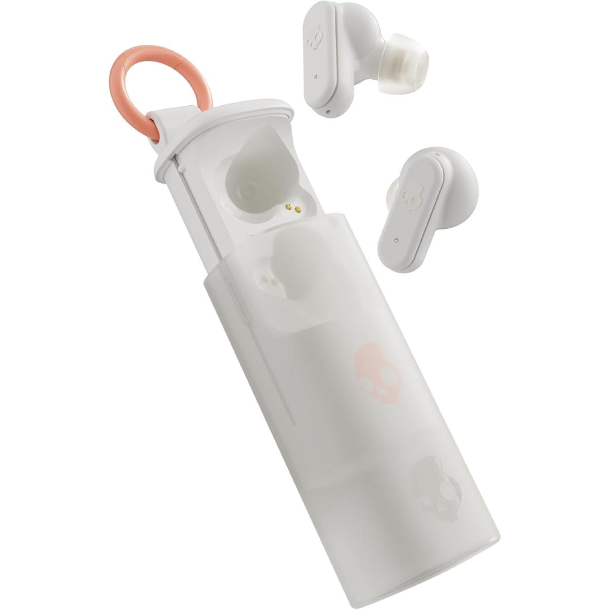 Skullcandy Dime Evo Wireless Earbuds, Bluetooth Headphones, Noise Isolating Fit, Up to 36 Hours Battery, Microphone for iPhone Android, Easy Carry with Clip-Anywhere Case - Bone