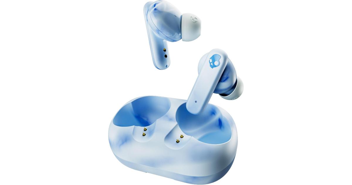 سماعات Skullcandy EcoBuds Sustainable Wireless Earbuds, Bluetooth , Up to 8 Hours Battery, Noise Isolating Fit, Battery-Free Charging Case, Microphone for iPhone Android - Glacier Blue