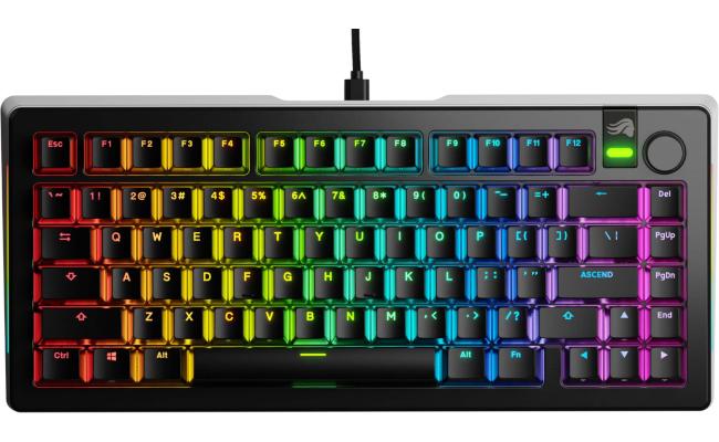 Glorious GMMK 3 Prebuilt Mechanical Gaming Keyboard, Size 75%, Hot swappable Switches, RGB Backlighting, Fox Mechanical Switches, Modular Design, Arabic Layout, Black