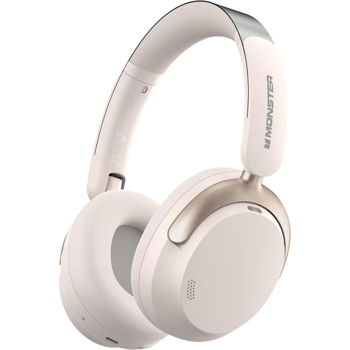 Monster Persona 3rd ANC Active Noise Cancelling Headphones, Over Ear Wireless Headphone Bluetooth with Mic, 70 Hours Playtime Bluetooth Headphones, Foldable Comfort Lightweight Headphone for Travel - White