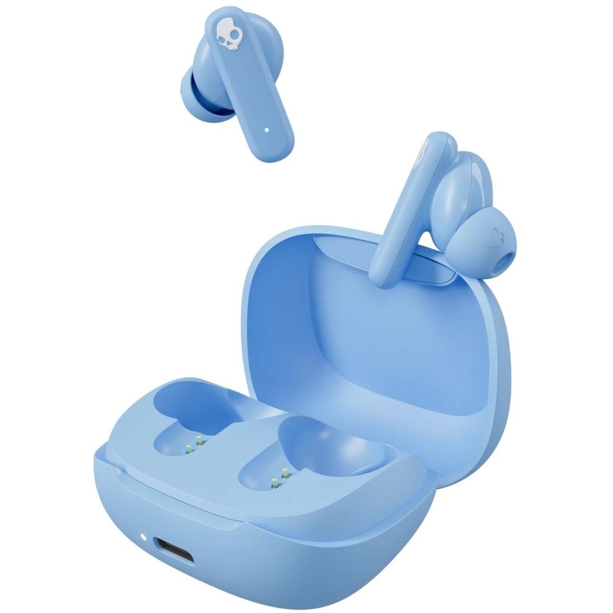 Skullcandy SMOKIN Buds Wireless Earbuds, Bluetooth Headphones, Noise Isolating Fit, Up to 20 Hours Battery, IPX4 Sweat and Water Resistant, Microphone for iPhone Android - Preppy Blue