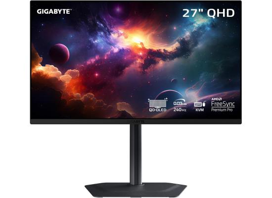 GIGABYTE MO27Q2 27” QD-OLED Gaming Monitor - QHD 2K 240Hz - 0.03ms GTG - AMD FreeSync Premium Pro - Type C KVM - HDMI, DP, Type C w/ Height Adjustable & Speakers - Black