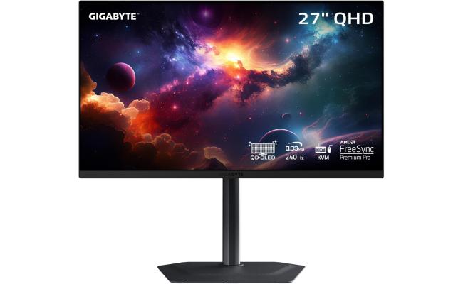 GIGABYTE MO27Q2 27” QD-OLED Gaming Monitor - QHD 2K 240Hz - 0.03ms GTG - AMD FreeSync Premium Pro - Type C KVM - HDMI, DP, Type C w/ Height Adjustable & Speakers - Black
