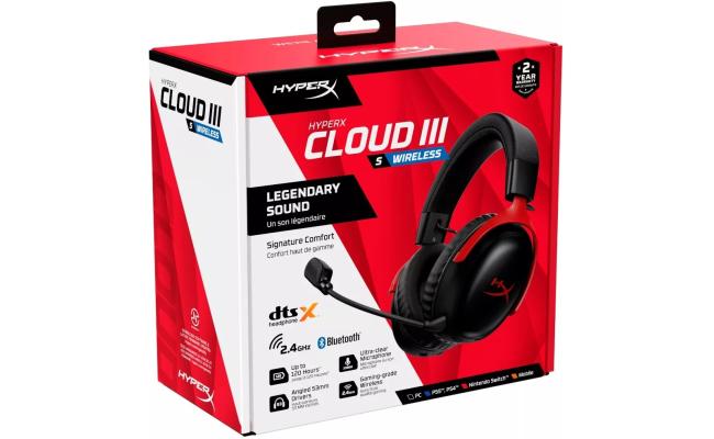 HyperX Cloud III S (2025) Wireless 2.4GHz & Bluetooth 53mm Angled Drivers Memory Foam Durable Frame 10mm Microphone up to 120-hour Battery For PC; Mac; PS5; Mobile; Switch - Red