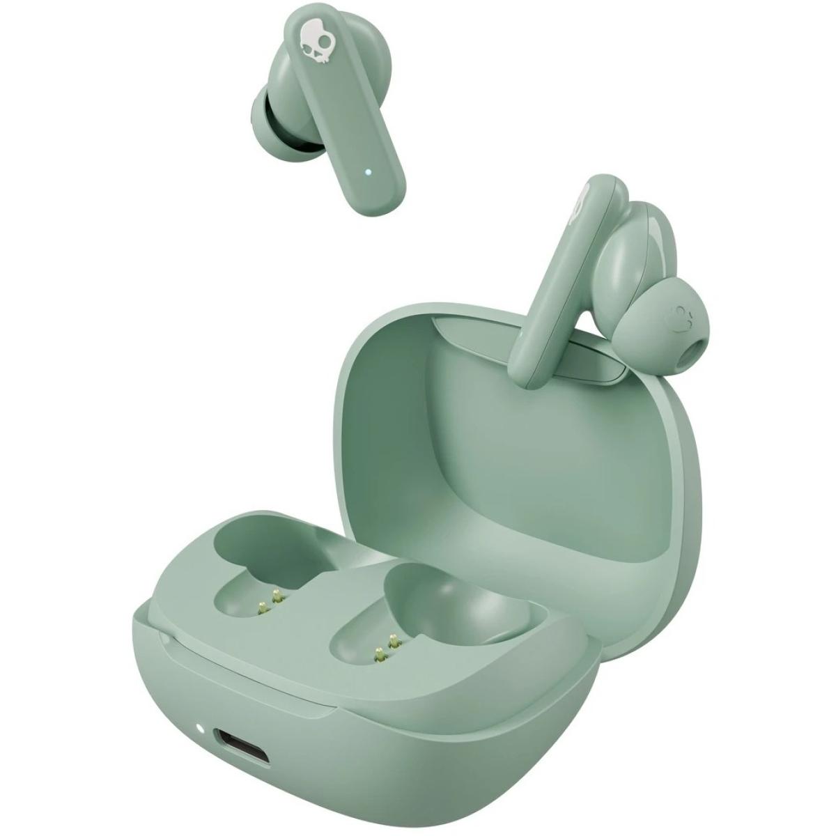 Skullcandy SMOKIN Buds Wireless Earbuds, Bluetooth Headphones, Noise Isolating Fit, Up to 20 Hours Battery, IPX4 Sweat and Water Resistant, Microphone for iPhone Android - Preppy Sage