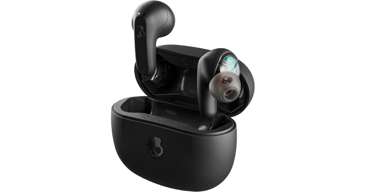 سماعات Skullcandy Rail Wireless Earbuds, Bluetooth , Noise Isolating Fit, Up to 42 Hours Battery, IP55 Sweat and Water Resistant, Microphone for iPhone Android - True Black