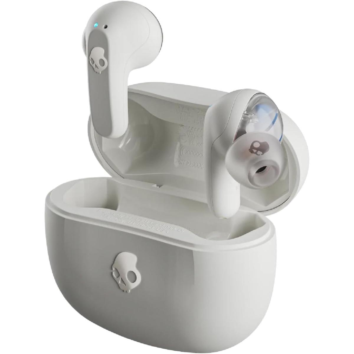 Skullcandy Rail Wireless Earbuds, Bluetooth Headphones, Noise Isolating Fit, Up to 42 Hours Battery, IP55 Sweat and Water Resistant, Microphone for iPhone Android - Bone
