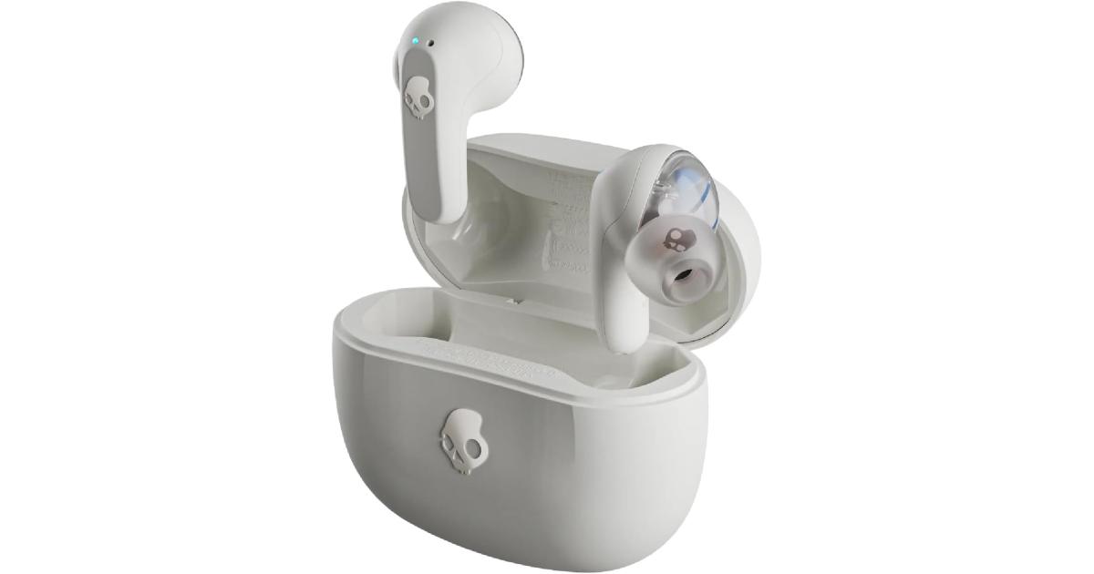 سماعات Skullcandy Rail Wireless Earbuds, Bluetooth , Noise Isolating Fit, Up to 42 Hours Battery, IP55 Sweat and Water Resistant, Microphone for iPhone Android - Bone