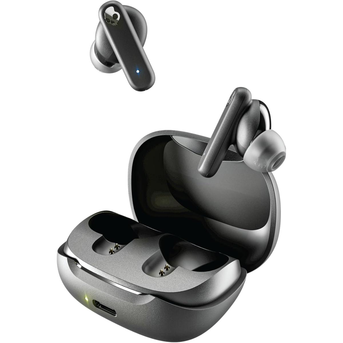 Skullcandy SMOKIN Buds Wireless Earbuds, Bluetooth Headphones, Noise Isolating Fit, Up to 20 Hours Battery, IPX4 Sweat and Water Resistant, Microphone for iPhone Android - True Black