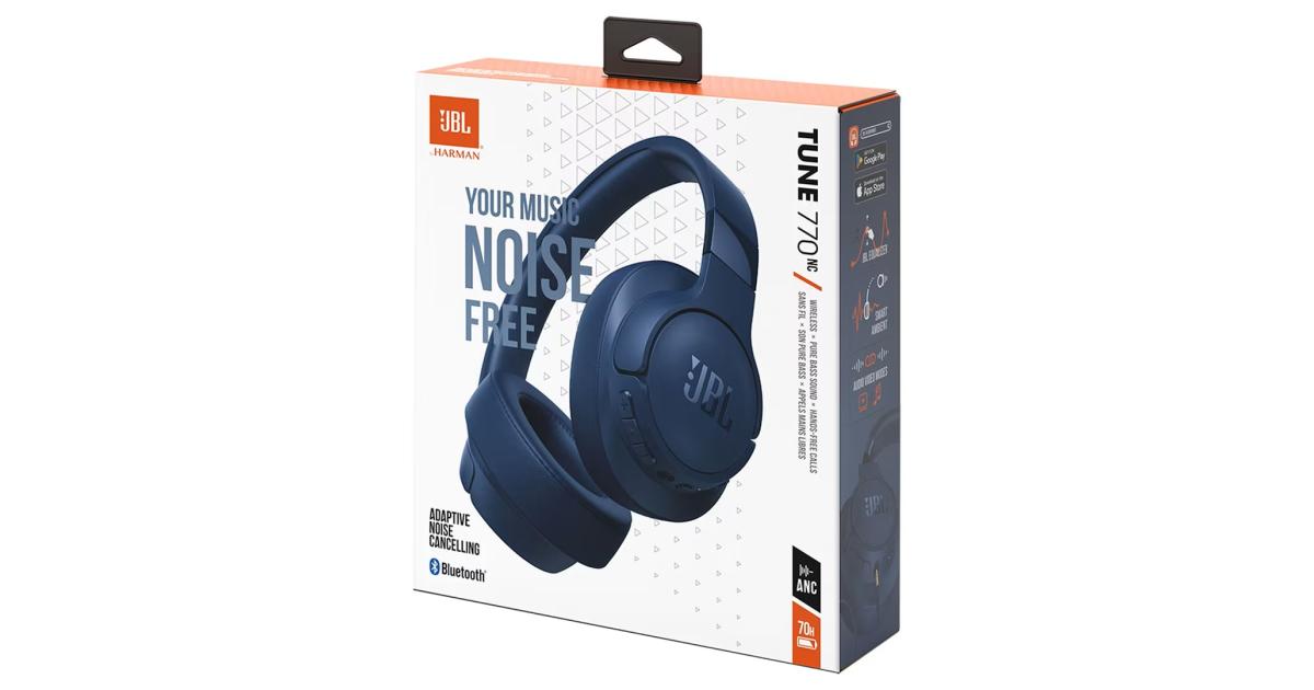 سماعة JBL TUNE 770NC المتكيفة مع خاصية إلغاء الضوضاء، بلوتوث 5.3، بطارية تصل إلى 70 ساعة، شحن سريع، خفيف الوزن، تصميم مريح وقابل للطي - أزرق داكن