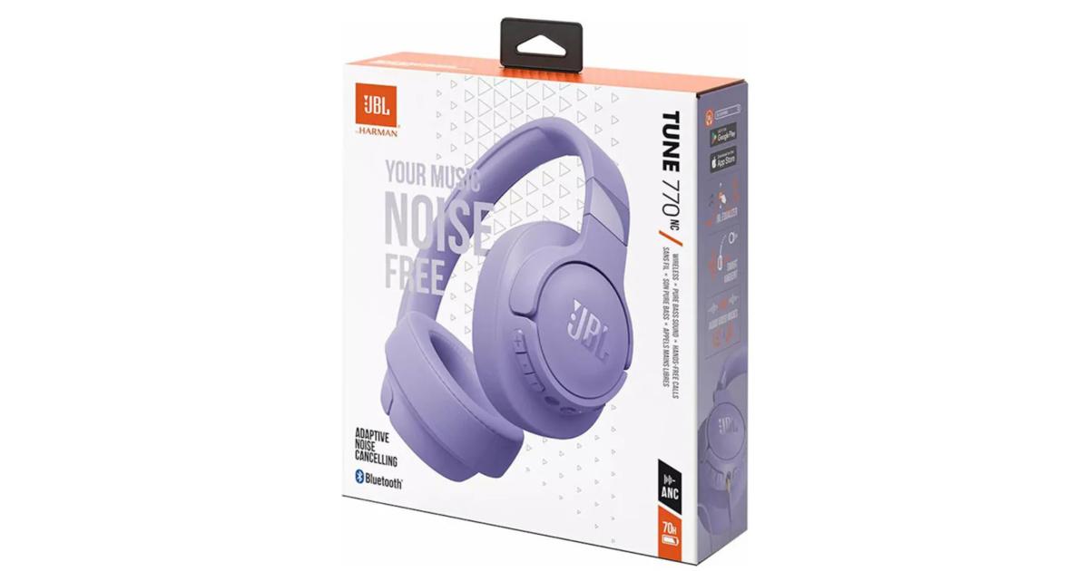 JBL TUNE 770NC سماعة أذن بخاصية إلغاء الضوضاء المتكيفة، بلوتوث 5.3، بطارية تصل إلى 70 ساعة، شحن سريع، خفيف الوزن، تصميم مريح وقابل للطي - أرجواني