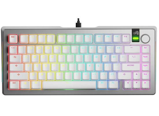 Glorious GMMK 3 HE Prebuilt Mechanical Wired Gaming Keyboard, Size 75%, Hall Effect, 8,000 Hz Polling Rate, Hot swappable, RGB Backlighting, Fox Switches, Arabic Layout, White