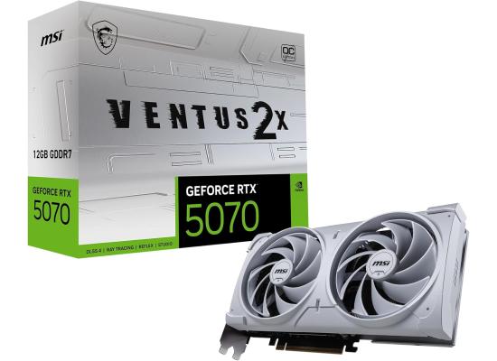 MSI GeForce RTX 5070 VENTUS 2X OC Edition Graphics Card, 12GB GDDR7 192-Bit Memory, 2542 MHz Boost Clock, 6144 CUDA Cores, 28 Gbps Memory Speed, PCI Express Gen 5, White
