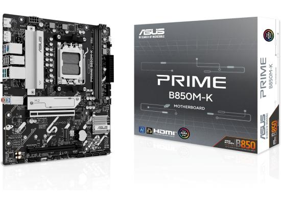 ASUS PRIME B850M-K AM5 Micro ATX AMD B850 Chipset, 2x DDR5 UDIMM Slots, Up to 128GB Max Memory, 2x PCIe x16 Slots, 2x M.2 Slots
