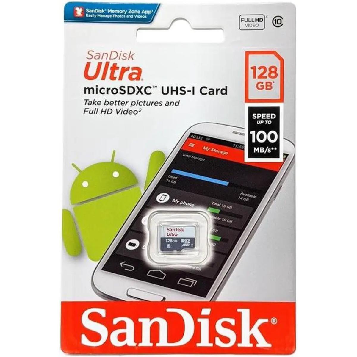 SanDisk 128GB Ultra microSDXC UHS-I Memory Card Up to 100 MB/s C10, Full HD, Micro SD Card