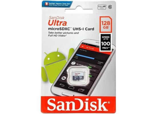 SanDisk 128GB Ultra microSDXC UHS-I Memory Card Up to 100 MB/s C10, Full HD, Micro SD Card