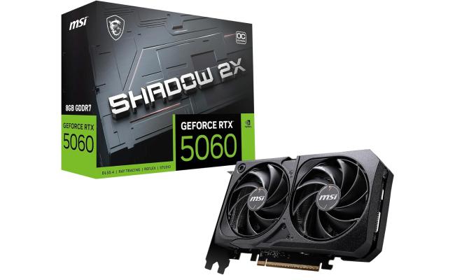MSI GeForce RTX 5060 Ti 8G SHADOW 2X OC PLUS 8GB GDDR7 128-Bit Memory, 2602 MHz Boost Clock, 28 Gbps Memory Speed, 4608 CUDA Cores, PCI Express Gen 5