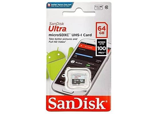 SanDisk 64GB Ultra microSDXC UHS-I Memory Card Up to 100 MB/s C10, Full HD, Micro SD Card