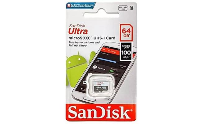 SanDisk 64GB Ultra microSDXC UHS-I Memory Card Up to 100 MB/s C10, Full HD, Micro SD Card
