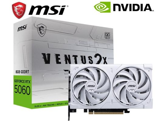 MSI GeForce RTX 5060 VENTUS 2X OC 8GB GDDR7 128-Bit Memory, 2527 MHz Boost Clock, 28 Gbps Memory Speed, 3840 CUDA Cores, PCI Express Gen 5 x16 , White