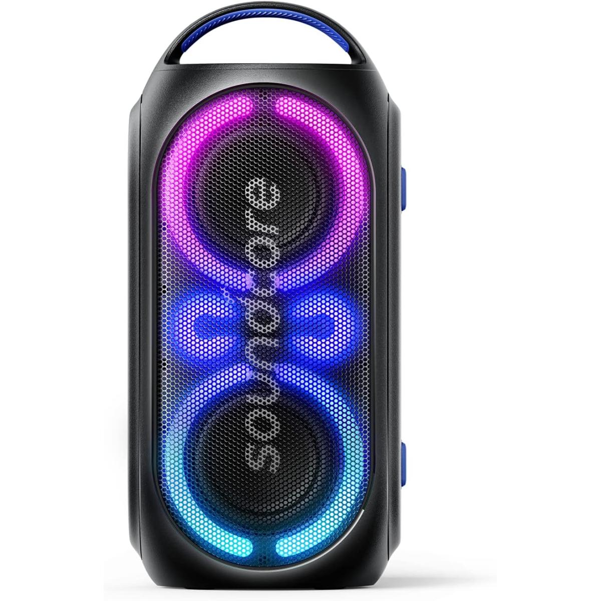 Soundcore Anker Rave Party 2 Portable Speaker, 120W Stereo Sound, PartyCast 2.0, Light Show, IPX4 Water-Resistant, 16H Playtime, Mic Input, Custom EQ & Bass Up for Party, Tailgating, Backyard, Pool - Black