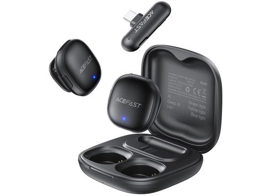 ACEFAST R1 Wireless Lavalier Dual Microphone For iPhone Android USB-C 360° Omnidirectional Deep AI Noise Cancellation - Black product thumbnail 2
