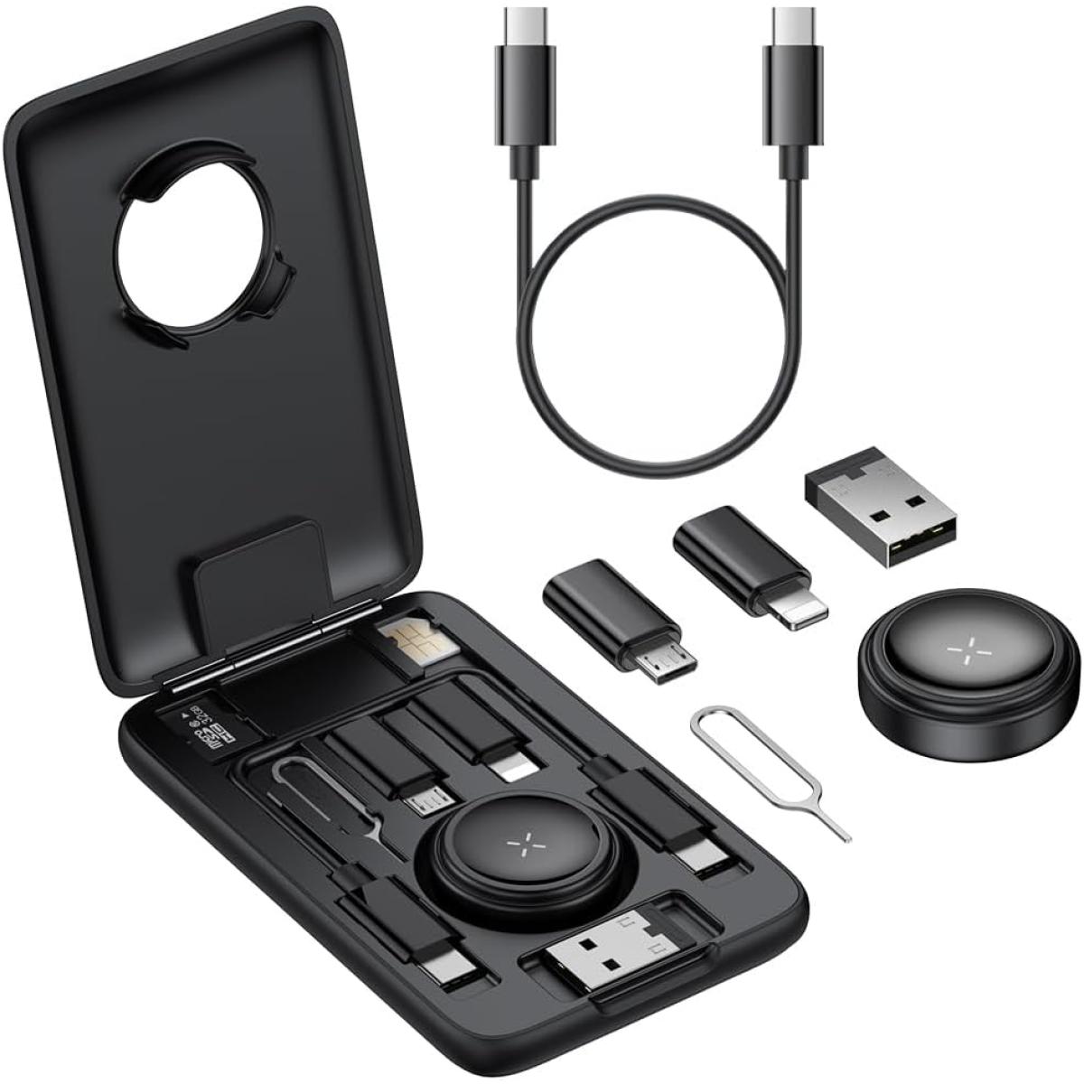 Mcdodo 8-in-1 Multi-Functional Digital Storage Case, Appl-eWatch Charger, Type-C Cable, TYPE-C to TYPE-A, Micro USB/Lighting Converter, Nano SIM Card Slot, SD Card Slot, Card Pins, Data Transfer, Fast